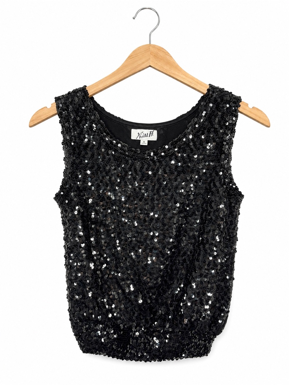 Miss H Vintage Black Sequin Sleeveless Blouson Party Top Camisole Size Small